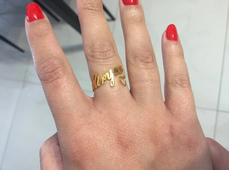 Personalized Gift Custom Ring Name Ring Sterling Silver Gift for Everyone Rose Gold Gift for Mom Yellow Gold Name with Heart