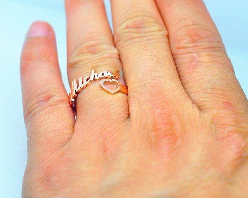 Personalized Gift Custom Ring Name Ring Sterling Silver Gift for Everyone Rose Gold Gift for Mom Yellow Gold Name with Heart