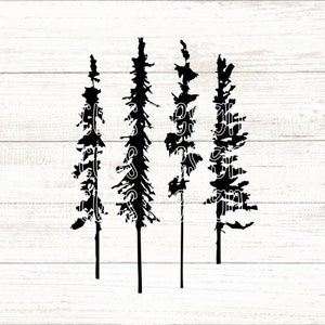 File SVG Skinny Pines, T-shirt grafica fai da te per albero, File tagliabile foresta per Cricut, File tagliati a tema natura, Albero di pino, Outdoor e Natura SVG