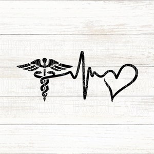 Caducée SVG, graphique de battement de coeur médical mignon, battement de coeur SVG, premier intervenant, médecin, infirmière, première ligne SVG