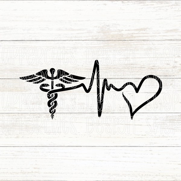 Caduceus SVG, Cute Medical Heartbeat Graphic, Heartbeat SVG, First Responder, Doctor, Nurse, Front Line SVG