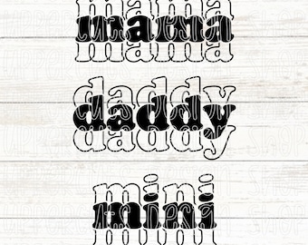 Mama Daddy and Mini SVG Set, Bundle of Three SVGs, DIY Family T-Shirts, New Baby Png, Baby Shower, Family SVG Bundle