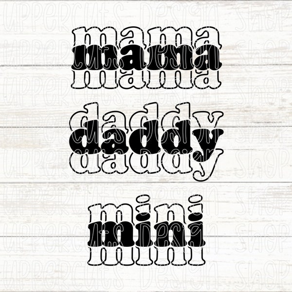 Mama Daddy and Mini SVG Set, Bundle of Three SVGs, DIY Family T-Shirts, New Baby Png, Baby Shower, Family SVG Bundle