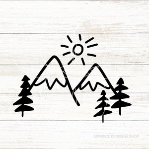 Archivo SVG de dibujo de montaña simple, SVG de montaña minimalista, camiseta gráfica diy, dibujo de montaña primitivo, silueta de montaña, naturaleza SVG