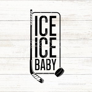 May include: Black and white graphic design with the text "ICE ICE BABY" and a hockey stick and puck.