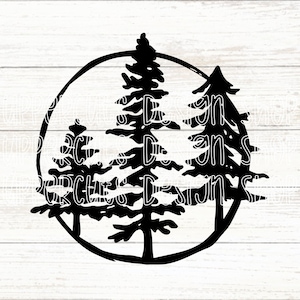 File SVG Three Trees, T-shirt grafica fai da te con albero, file tagliabile Forest per Cricut, file tagliabili a tema natura, pino, SVG per esterni e natura