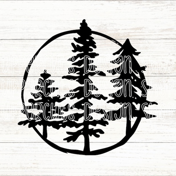 Fichier SVG trois arbres, arbre en t-shirt graphique bricolage, fichier de découpe forêt pour Cricut, fichiers de coupe thème Nature, pin, extérieur et Nature SVG