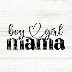 Boy Girl Mama SVG, Archivo SVG de mamá, Gráfico de camiseta de mamá de ambos, Calcomanía de coche, Archivos de corte de mamá de niño y niña para Cricut, Png del día de la madre