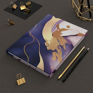 Amazing Marble Print Blue Pink Purple Gold Marble Hardcover Journal Matte - Gift Journal Writer Goals Lists Note Taking - 5.75&quot;x8&quot; 150 Lined