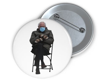 Bernie Sitting Chair Meme Pin Buttons - Bernie Sanders Mood Funny Meme Feel the Bern Inauguration Biden Custom Pin Buttons
