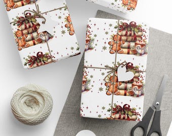 Christmas Gingerbread Books Wrapping Paper, Christmas Wrapping Paper, Wrapping Paper for Christmas Presents, Book Lover Gift, Book Gift Wrap