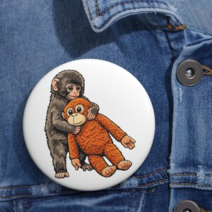 Adorable Punch the Monkey Pin Button, Punch Monkey Hugging Meme, Heart Wearming 2026 Meme of the Year Pin Button image 5