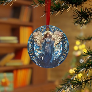 Blauer Engel Stained Glass Style Ornament Leichte Shaterproof Metallverzierungen Weihnachtsverzierungs-Austausch Weihnachtsengel-Verzierung