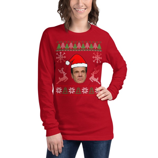 Cuomo Christmas Santa Long Sleeve Shirt - Governor Cuomo Creeping Peeping Peeking Looking NY Tough Ugly Christmas Unisex Long Sleeve Tee