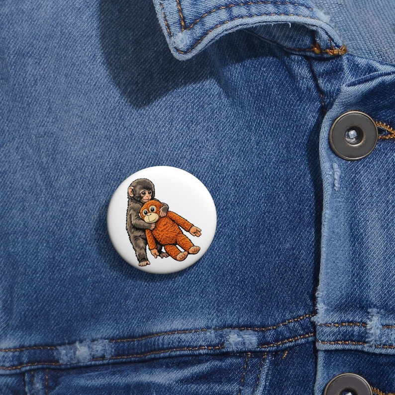 Adorable Punch the Monkey Pin Button, Punch Monkey Hugging Meme, Heart Wearming 2026 Meme of the Year Pin Button image 2