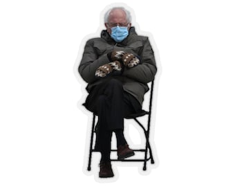 Bernie Sanders Sitting Meme Sticker - Bernie Sitting Meme 2021 - Bernie being Bernie at Biden Inauguration 2021 - Meme Kiss-Cut Stickers