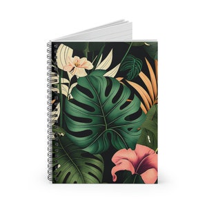 Tropical Flora Monstera Leaf Pattern Watercolor Nature Spiral Notebook ...