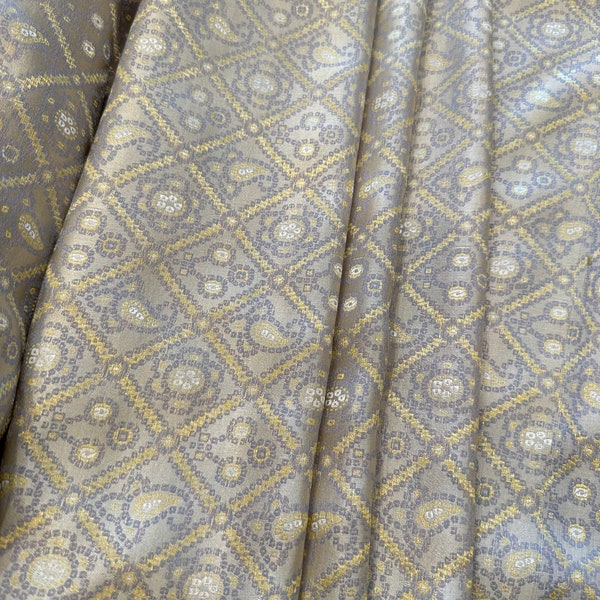 Glimmery Light Purple with Gold Jacquard Silk Fabric with Gold Paisley Emb Design - Jacuard Silk Fabric by Yard