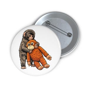 Adorable Punch the Monkey Pin Button, Punch Monkey Hugging Meme, Heart Wearming 2026 Meme of the Year Pin Button image 3
