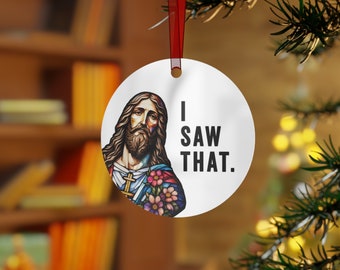 Funny Jesus Ornament I Saw That Stained Glass Style Funny Ornament Lightweight Shaterproof Metal Ornaments Christmas Meme Ornament Exchange