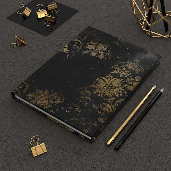 Space Black Cloudy Gold Flower Print Hardcover Journal Matte Vintage Style  Gift Journal Writing, Note Taking 5.75x8 150 Lined Pages Gift 