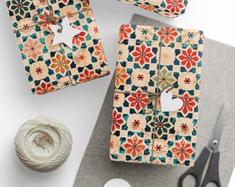 Klassisches Geschenkpapier mit Fliesenmuster, Weihnachtsgeschenkpapier, Geschenkpapier für Weihnachtsgeschenke, gekacheltes Blumenmotiv