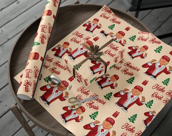 Funny MAGA Trump Christmas Wrapping Paper for Gifts - Make America Great Again Gift - Joe Let's Go Brandon Funny Santa Trump Wrapping Paper