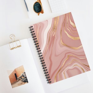Pretty Pink Marble Print Waves of Pink Gold Marble Spiral Notebook - Ruled Line Beautiful Pattern Marble Journal Gift Writing Book Goal List