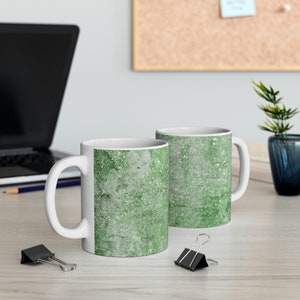 Glimmery Green Crumpled Style Vintage News Print Coffee Tea Mug 11oz - Great Gift Idea - Coffee Lovers Tea Lovers Green Gorgeous Mug 11oz