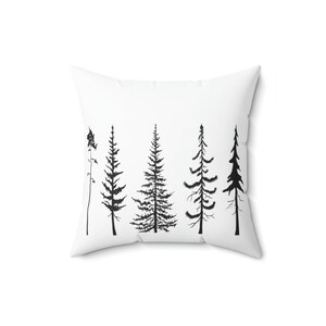 Hiking Pillow Pine Trees Sihoulette Evergreen Trees Print Spun Polyester Square Pillow Nature Lover Theme Tree Pillow Wilderness Pillow Gift