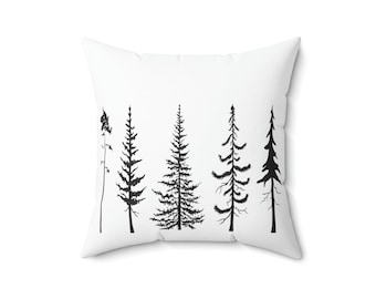 Hiking Pillow Pine Trees Sihoulette Evergreen Trees Print Spun Polyester Square Pillow Nature Lover Theme Tree Pillow Wilderness Pillow Gift