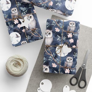 Blue Owl Moon Wrapping Paper, Christmas Wrapping Paper, Wrapping Paper for Christmas Presents, Owl Gift Wrap, Owl Lover, Spirt Animal Owl