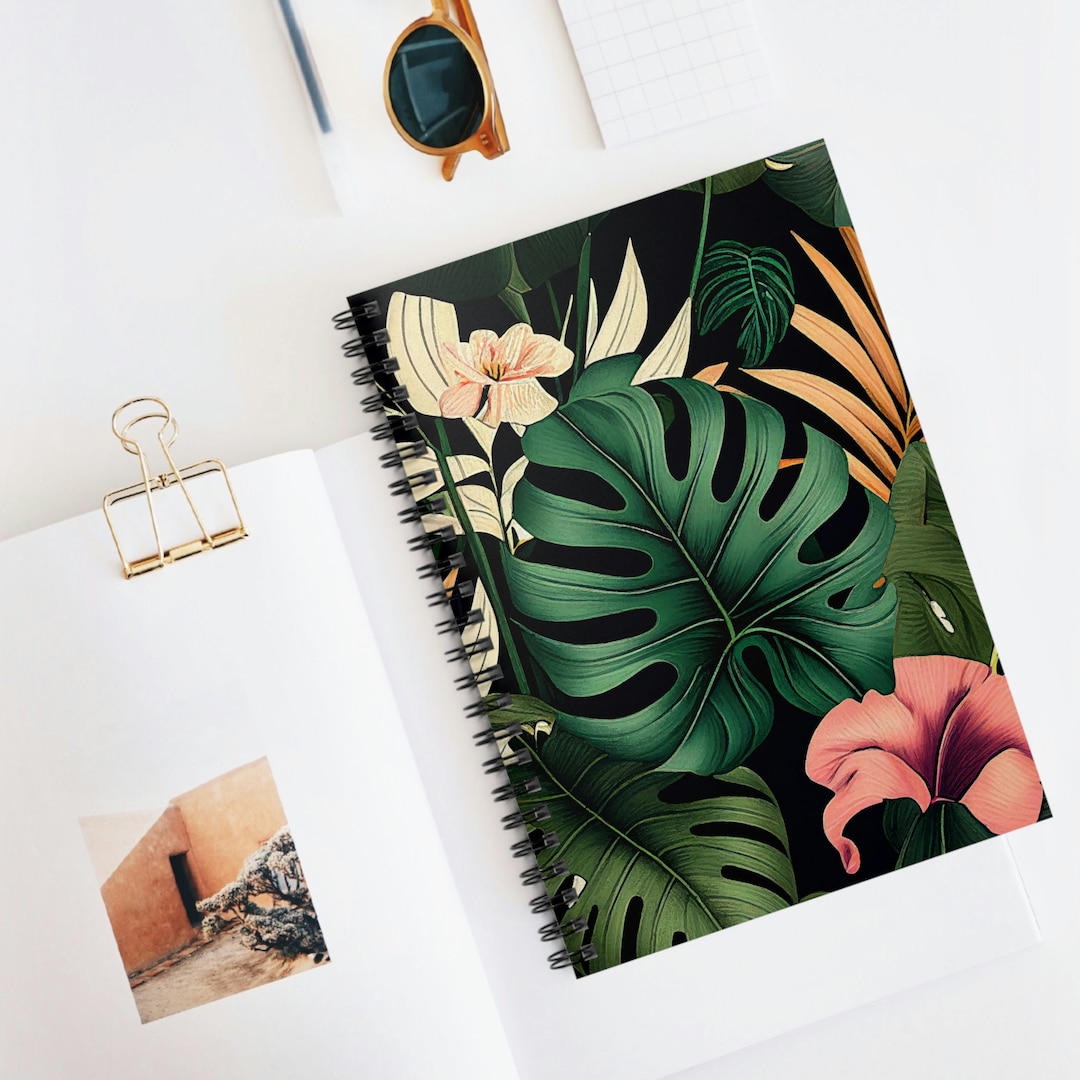 Tropical Flora Monstera Leaf Pattern Watercolor Nature Spiral Notebook ...