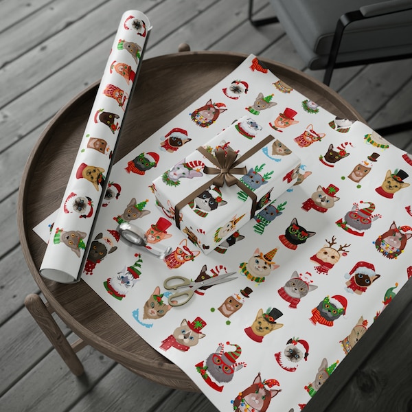 Cute Christmas Cats Wrapping Paper for Gifts - Santa Cats Christmas Cat Lovers Cat Gift Wrap Paper Cat Meowy Christmas Wrapping Paper Kitten