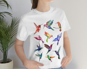Beautiful Birds Tshirt Hummingbird Tshirt Colorato Digitale Acquerello Bird Lover Amante Bird Birder Natura Amante Camicia Unisex Jersey Bella Canvas