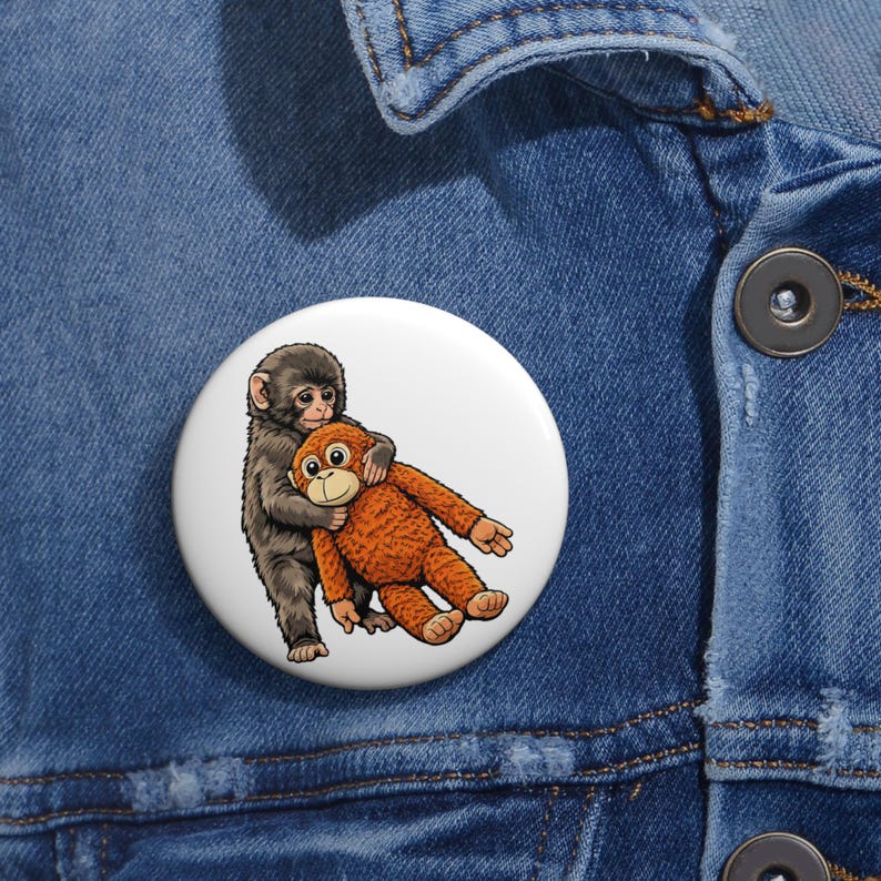 Adorable Punch the Monkey Pin Button, Punch Monkey Hugging Meme, Heart Wearming 2026 Meme of the Year Pin Button image 1