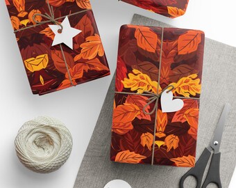 Papel de regalo con hojas de otoño, papel de regalo de Navidad, papel de regalo para regalos de Navidad, papel de regalo de otoño con hojas de otoño, Love Nature