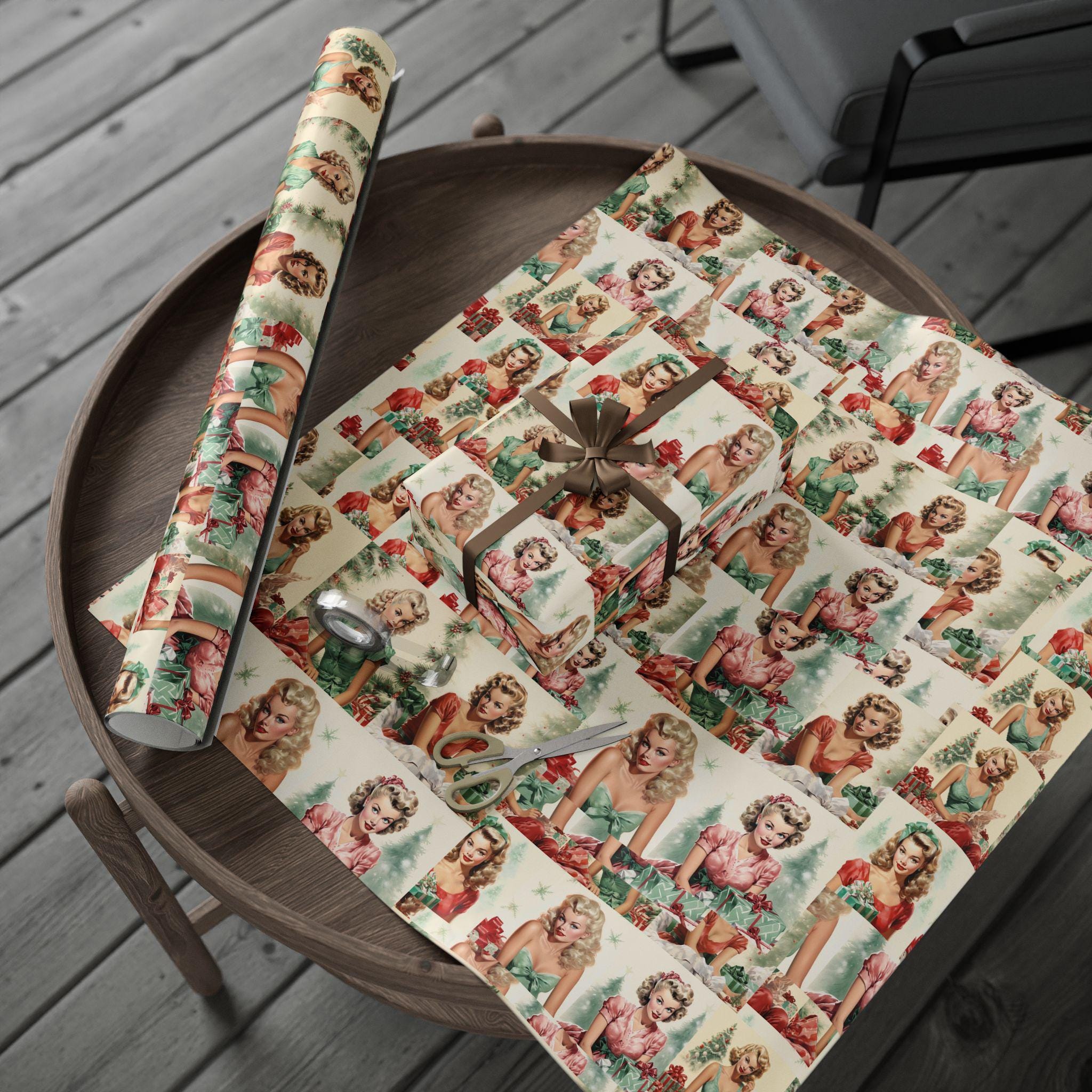 Vintage Pin up Wrapping Paper, Vintage Christmas Wrapping Paper ...