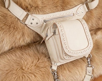 Handgemaakte bruine leren holsterriem | Hulpharnas met dubbele zak | Uniseks festivaltas | Boho leren tas