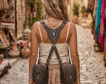 Leather holster ~ Shoulder bag with 5 pockets ~ Unisex ~ holster bag ~ festival holster bag ~ shoulder bag~ double sided bag ~ leather bag
