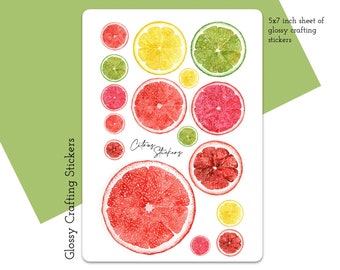 Citrus stickers | Lemon, Lime, Orange, Grapefruit Art | Craft and Scrapbook Stickers | Crafting supplies