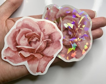 Pink Rose Sticker | Vinyl Holographic Stickers | Flower stickers | Tumbler stickers | Laptop stickers | Phone case stickers