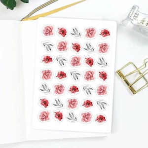Mini stickers roses brillants | Petits autocollants floraux mignons | Autocollants stationnaires | Autocollants de journalisation | Stickers artisanaux