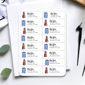Dr Who Return Address Labels | Dalek Tardis Mail Personalize, Customize Return Address Labels | Cute Animal Address Labels