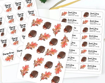 Set of Autumn Return Address Labels with matching stickers | Fall seasonal labels | Personalize, Customize Return Address Labels |