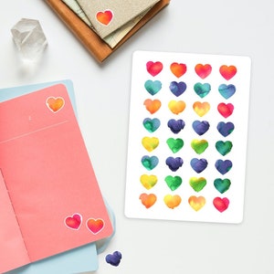 Pegatinas de corazón de acuarela / Arte de diario lindo / Pegatinas de artesanía y álbum de recortes / Suministros de artesanía / pegatinas de amor / regalos