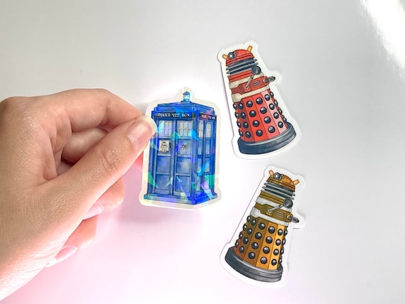 3 Mini Tardis Darek Sticker Set| Vinyl Dr. Who Holographic Stickers | Tumbler stickers | Laptop stickers | Phone case stickers