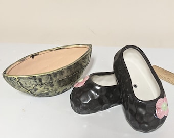 ceramic baby shoes and boat ceramic pot set