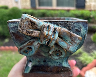 Hand made ceramic flower/succulent pot with drainage hole