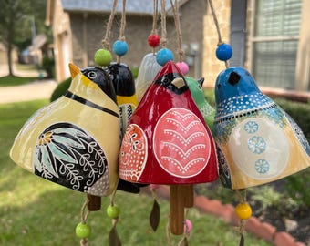 Ceramic Bird wind chimes 5" wide.